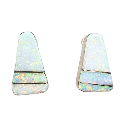 Signed Genuine Indian Handmade Sterling Opal Inlay Earrings. Genuine Indian handmade sterling 