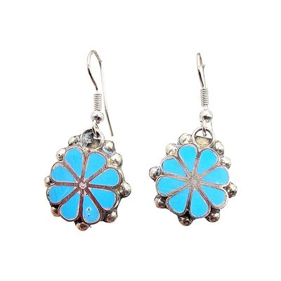 Carmichel Haloo Zuni Sterling Turquoise Earrings. Handmade sterling silver earrings crafted by 