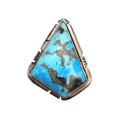 Scott Skeets Navajo Kingman Turquoise Sterling Ring Sz 8. Handmade sterling silver ring crafted 