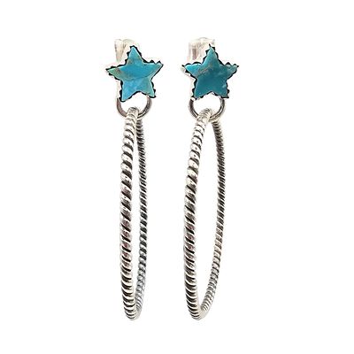 Hada Collection Sterling Kingman Turquoise Hoop Earrings. Hoop earrings from the Hada Collection 