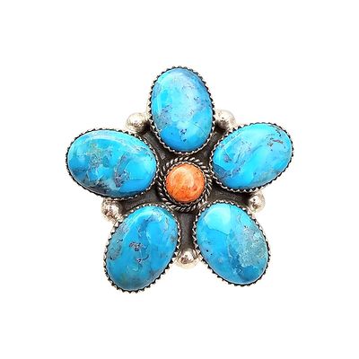 Hada Collection Sterling Spiny Turquoise Adjustable Ring. Sterling silver adjustable ring from 