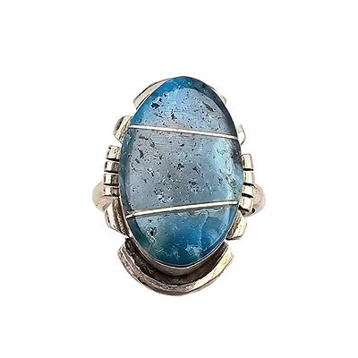 Sterling Kingman Turquoise Ring Sz 7 by Brandon Etcitty. A handmade sterling silver ring 