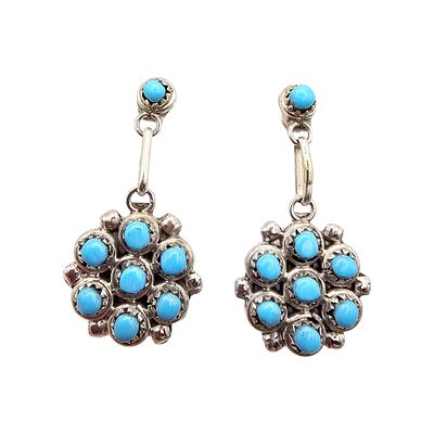 Davis Kaamasee Zuni Sterling Kingman Turquoise Earrings. Zuni handmade earrings crafted by Davis 