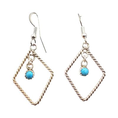 Navajo Sterling Diamond-Shaped Earrings with Turquoise. Navajo handmade earrings crafted by 