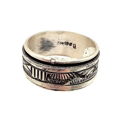 Elaine Becenti Navajo Sterling Overlay Ring Sz 10.5. Navajo handmade sterling silver overlay 