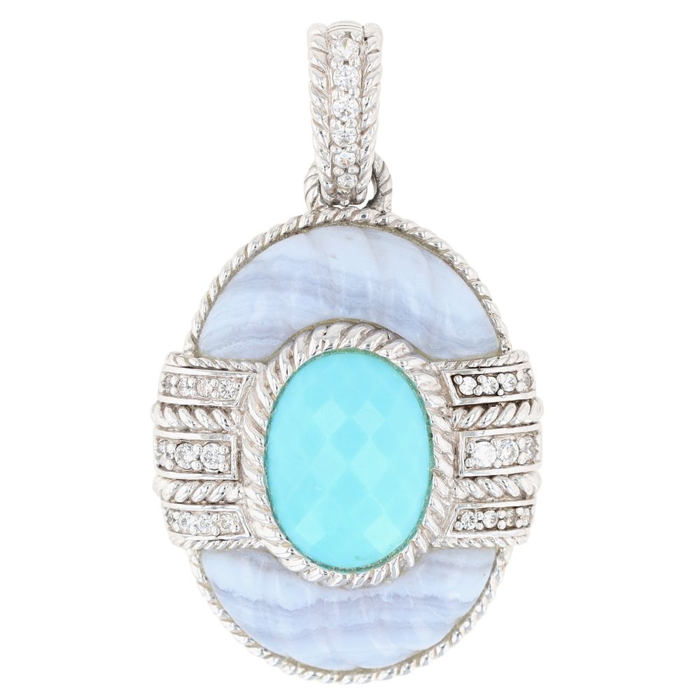 Lot 169: Judith Ripka Sterling Blue Lace Agate & Turquoise Pendant