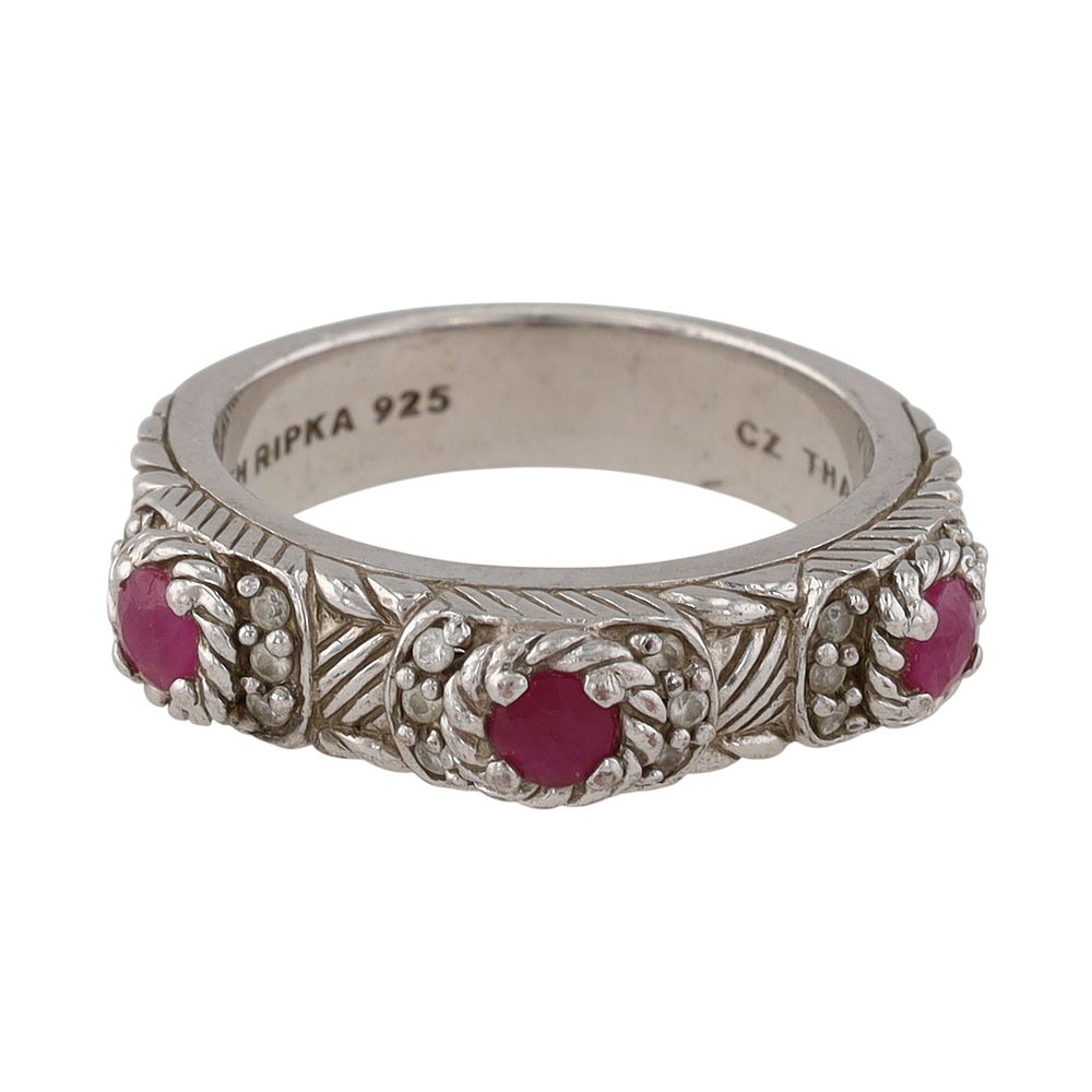 Lot 194: Judith Ripka Sterling Ruby & CZ Ring Sz 6