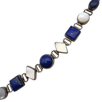 Sterling Lapis Lazuli and Mother of Pearl Bracelet - 18.1g