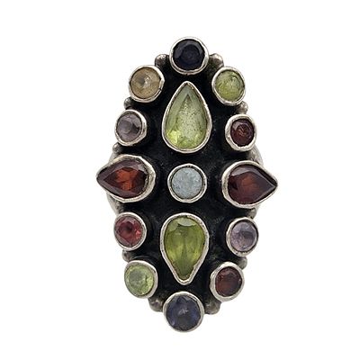 Sterling Multistone Cluster Ring Sz 7 - 7.5g