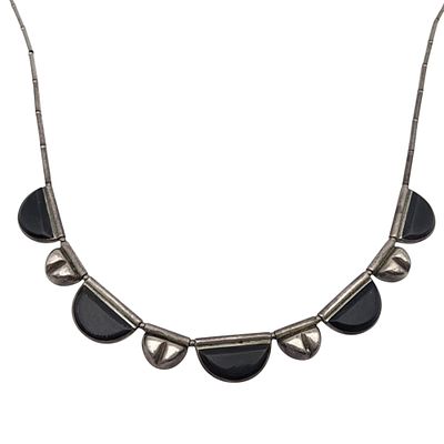 Signed Designer Sterling Onyx Necklace. Signed Sterling and Onyx Necklace - 18.2g