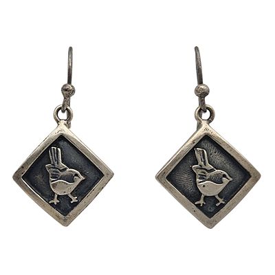 Signed Artisan Sterling Bird Dangle Earrings - 6g