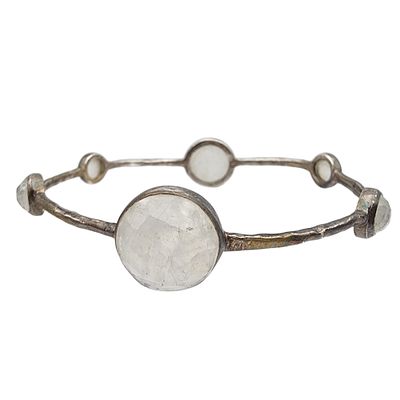 Vintage Sterling Moonstone Station Bangle Bracelet. Vintage Sterling and Moonstone Station 