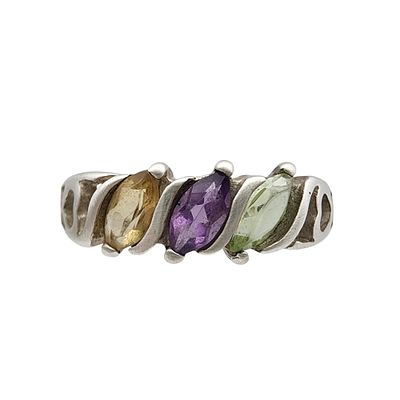 Sterling Multistone Ring Sz 8.75. Sterling Multistone (Amethyst, Peridot, Citrine) Ring Sz 8.75 