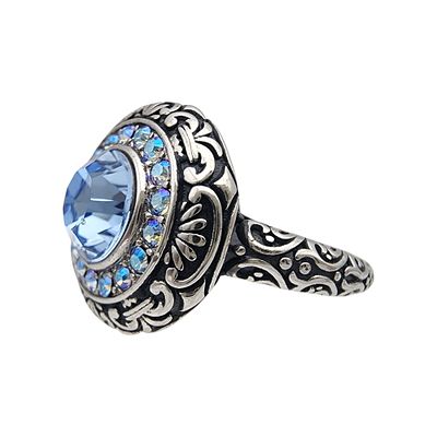 Sterling Blue Rhinestone Ring Sz 8 - 4.1g