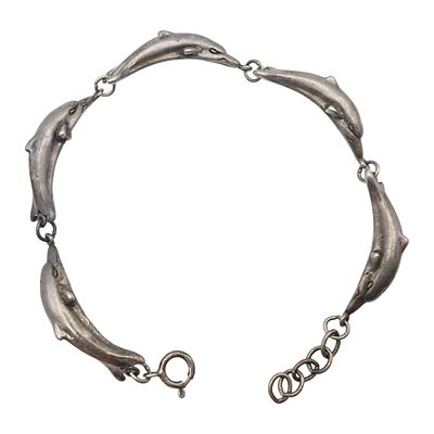 Signed Vintage Sterling Dolphin Link Bracelet - 15.4g