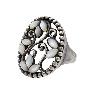 Sterling Mother of Pearl Vine Ring Sz 6.5 - 3.9g