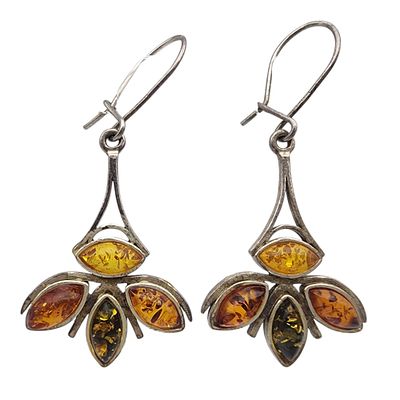 Vintage Sterling Amber Dangle Earrings. Vintage Sterling and Amber Dangle Earrings - 5.1g
