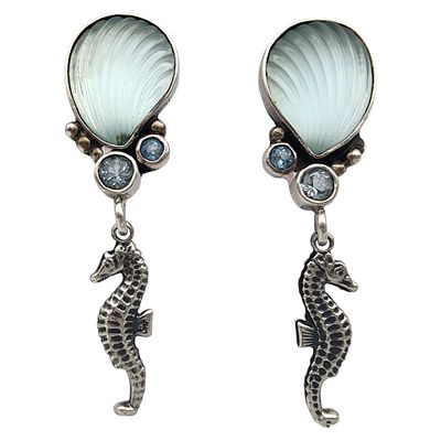 Signed Designer Sterling Seahorse Earrings - 10.5g