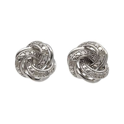 Sterling Diamond Knot Earrings. Sterling and Diamond Knot Earrings - 2.7g