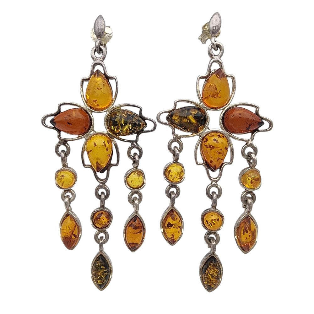 Lot 188: Gorgeous Sterling Multicolor Amber Dangle Earrings