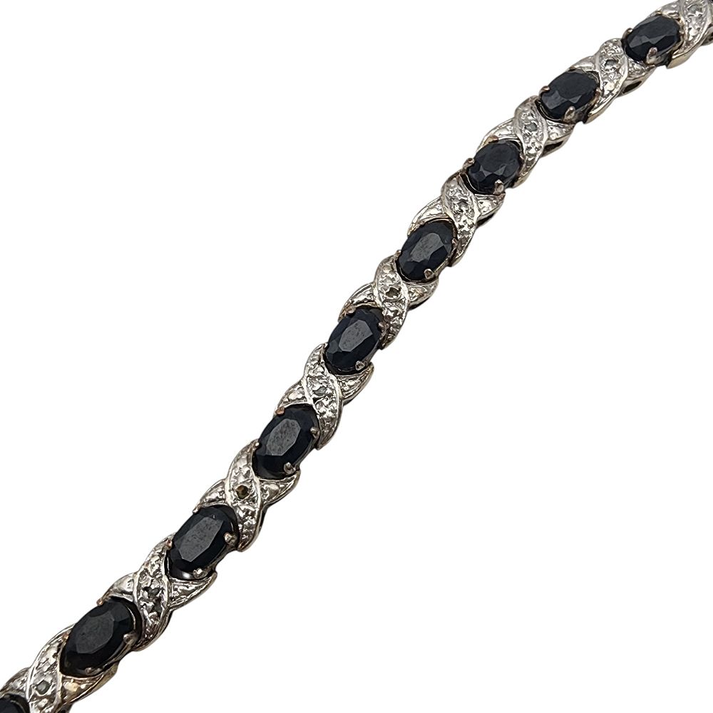 Lot 192: Vintage Sterling Sapphire and Diamond Tennis Bracelet