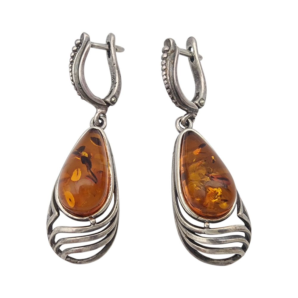 Lot 261: Vintage Sterling Amber Earrings