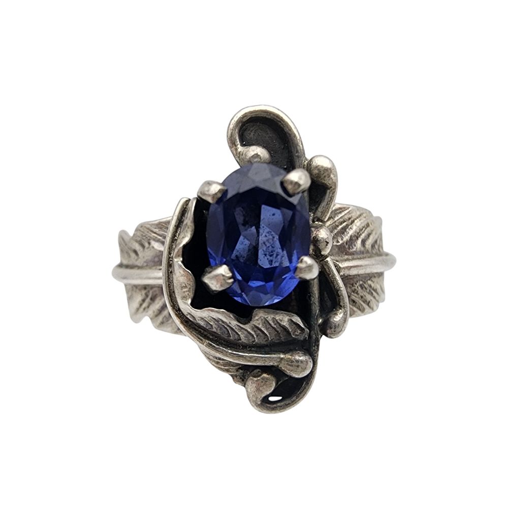 Lot 262: Southwest Style Sterling Sapphire Ring Sz 7.5
