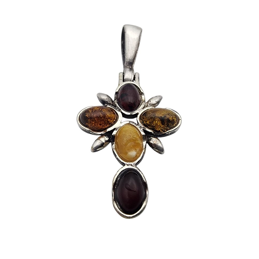 Lot 263: Vintage Sterling Multicolor Amber Cross Pendant
