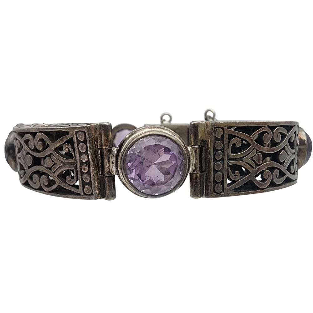 Lot 268: Sterling Amethyst Hinged Bracelet