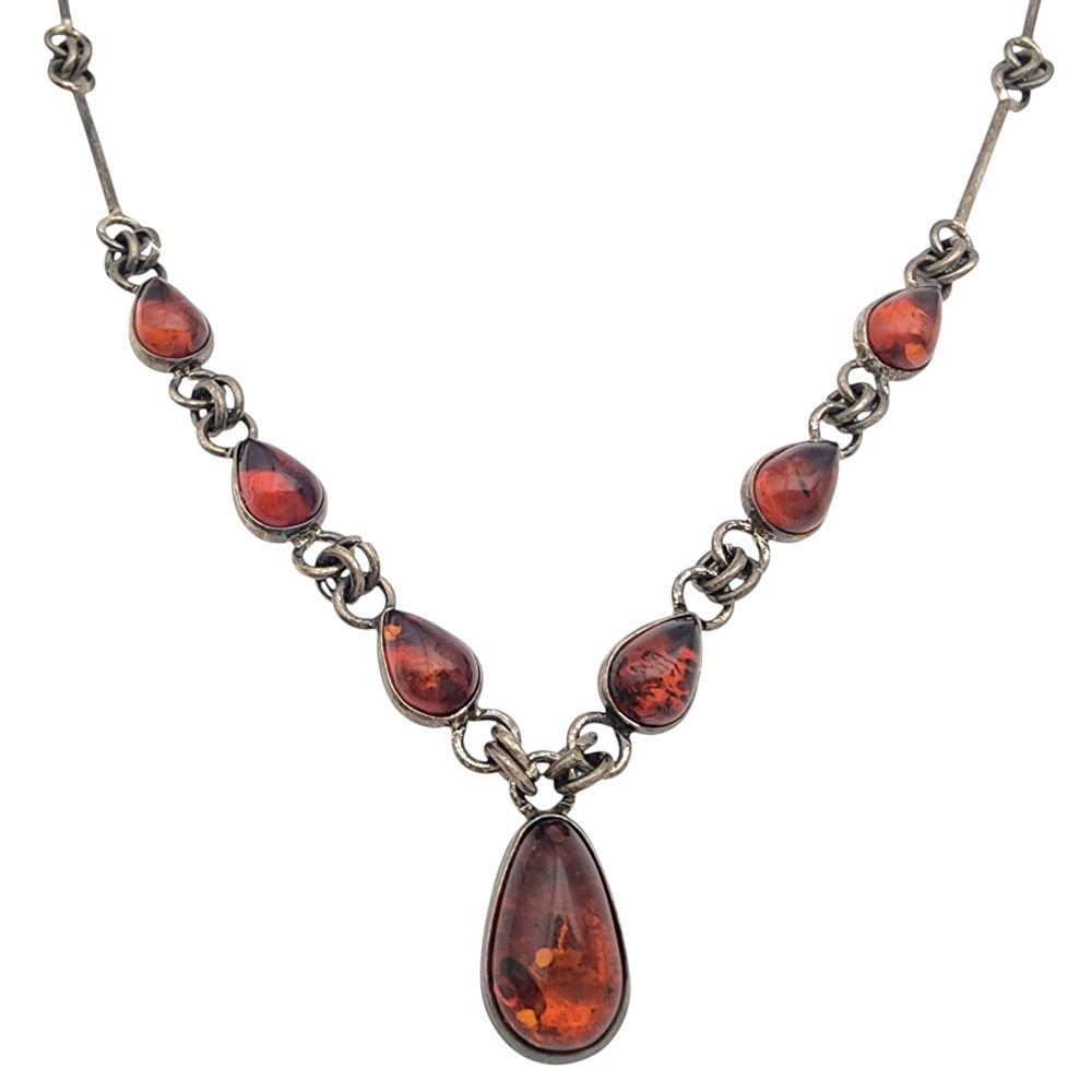 Lot 301: Vintage Sterling Amber Drop Necklace
