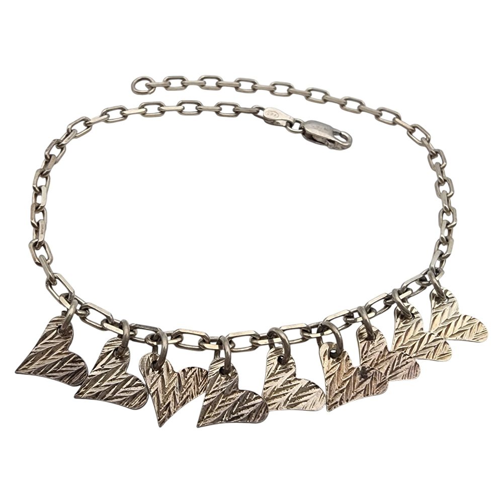 Lot 321: Sterling Textured Heart Link Bracelet/Anklet
