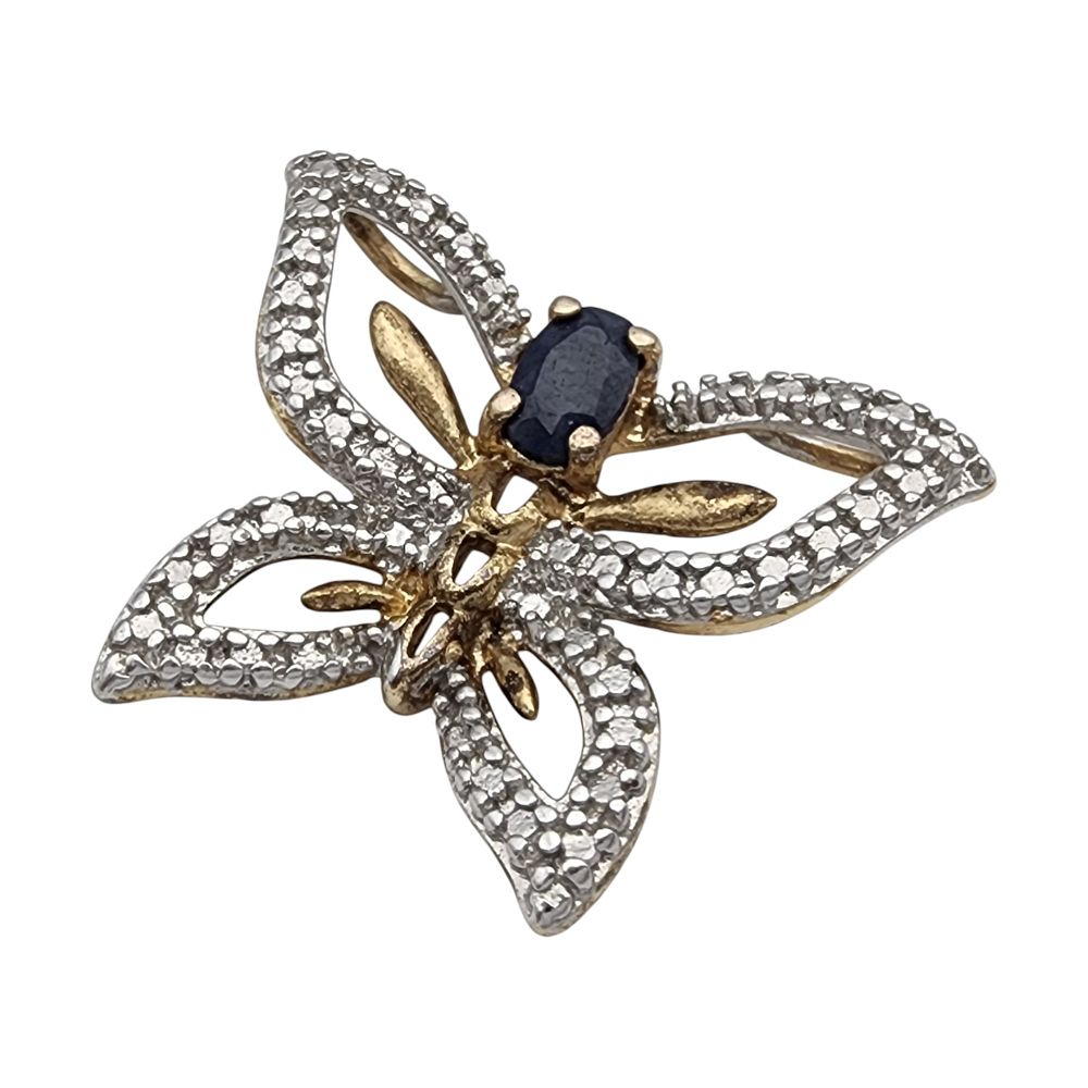 Lot 331: Ross Simons Gold over Sterling Sapphire Butterfly Pendant