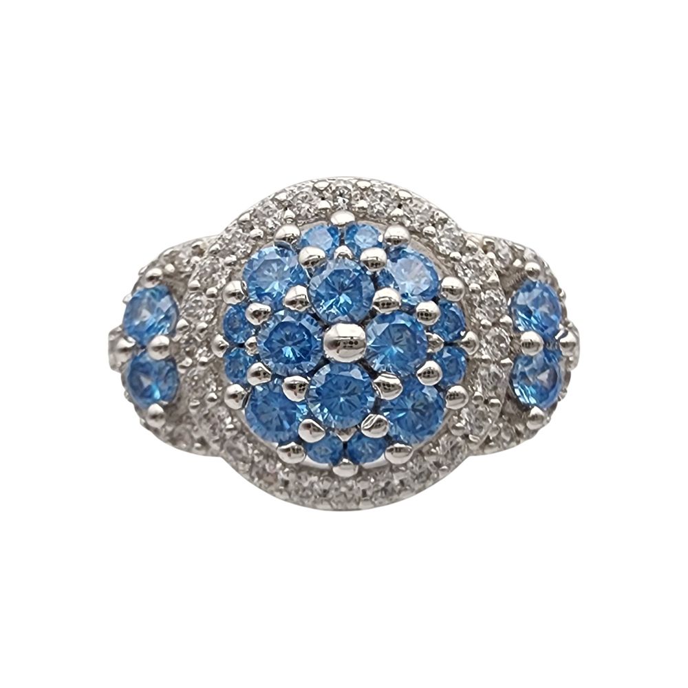 Lot 333: Sterling Aquamarine Cluster Ring Sz 10