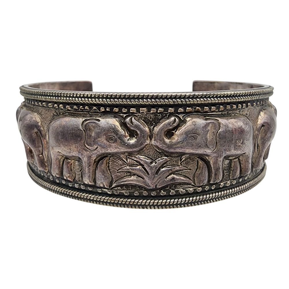 Lot 346: Signed Vintage Sterling Elephant Cuff Bracelet