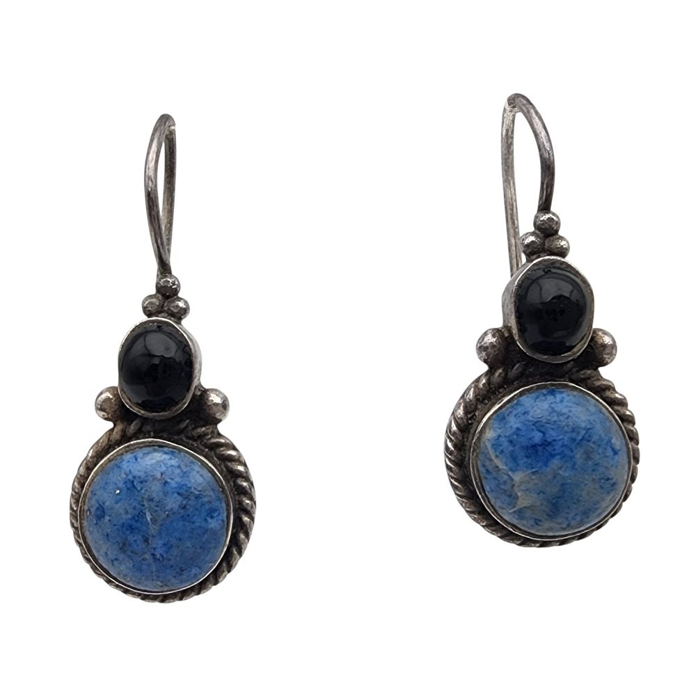 Lot 377: Sterling Sodalite and Onyx Drop Earrings