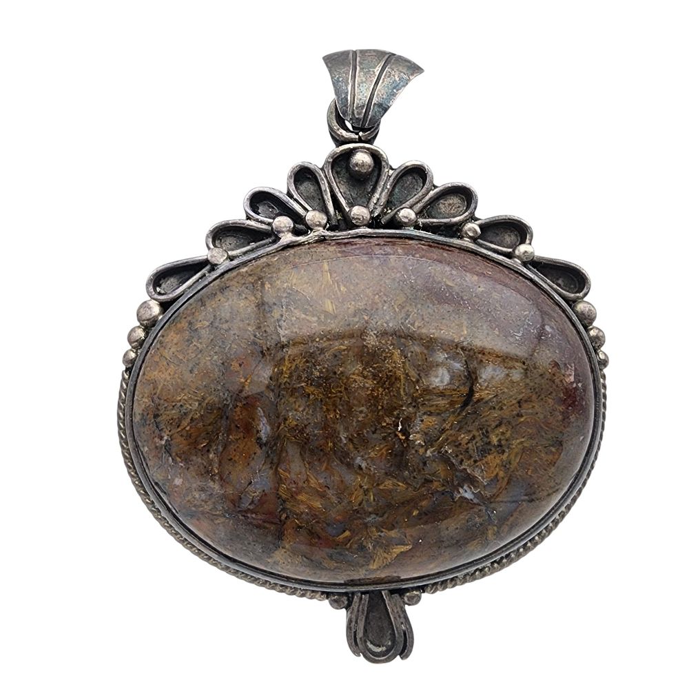 Lot 396: Vintage Sterling Jasper Oval Pendant