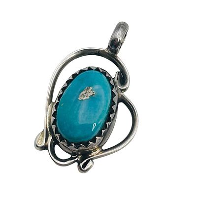 Navajo Signed CB Sterling Turquoise Pendant 2.05 G. Navajo signed CB Sterling turquoise pendant 