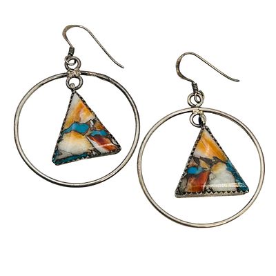 Louise Kee Navajo Sterling Inlay Stone Dangle Earrings 8.55 G. Louise Kee Navajo Sterling inlay 