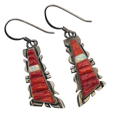 Native Coral Opal Sterling Dangle Earrings 6.33 G. Native coral Opal Sterling dangle earrings 6.33 g