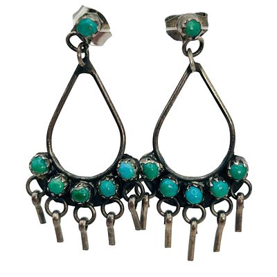 Vintage Zuni Sterling Snake Eye Turquoise Chandelier Earrings 2.63 G. Vintage Zuni Sterling 