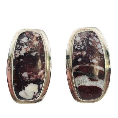 Navajo Signed NK Wild Horse Jasper Sterling Earrings 3.79 G. Navajo signed NK wild horse Jasper 