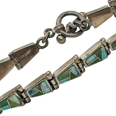 Southwest Turquoise Opal Sterling Linked Bracelet Toggle Clasp 14.06 G. Southwest turquoise Opal 