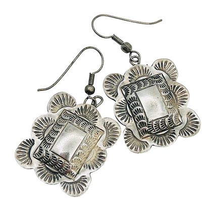 Navajo Sterling Rectangular Etched Dangle Earrings 7.26 G. Navajo Sterling rectangular etched 