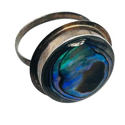 Vintage Native Sterling Abalone Ring Size 7.5, 4.75 G. Vintage native Sterling Abalone ring size 