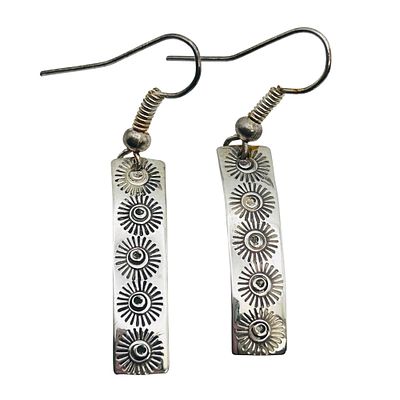 Augustine Largo Navajo Signed Sterling Sunburst Etched Earrings 2.3 G. Augustine Largo Navajo 