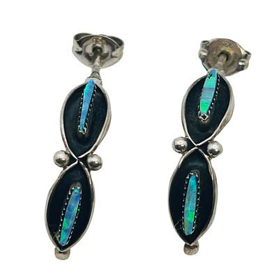 Zuni Signed RGF Needlepoint Opal Sterling Earrings 1.68 G. Zuni signed RGF needlepoint Opal 