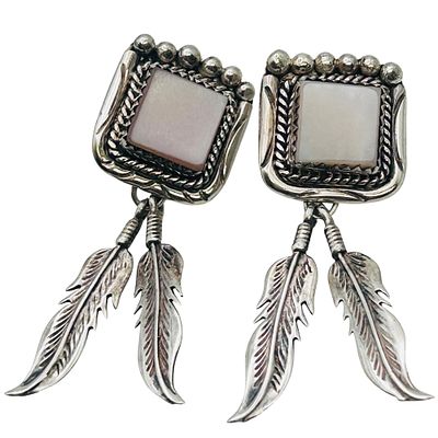Navajo Sterling Mother-of-pearl Dangle Earrings 11.13 G. Navajo Sterling mother-of-pearl dangle 