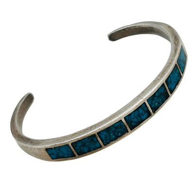Southwest Crushed Turquoise Cuff, Solid Sterling Bracelet 17.87. Southwest crushed turquoise 