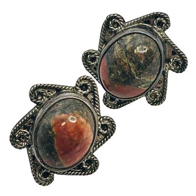 Native Jasper Oval Sterling Screwback Clipon The Earrings 7.62 G. Native Jasper oval sterling 