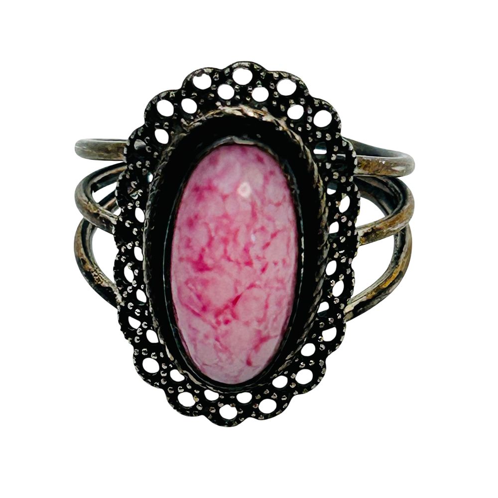Lot 188: BEAU Sterling Filigree Pink Stone Adjustable Ring Size 7, 4.18 G